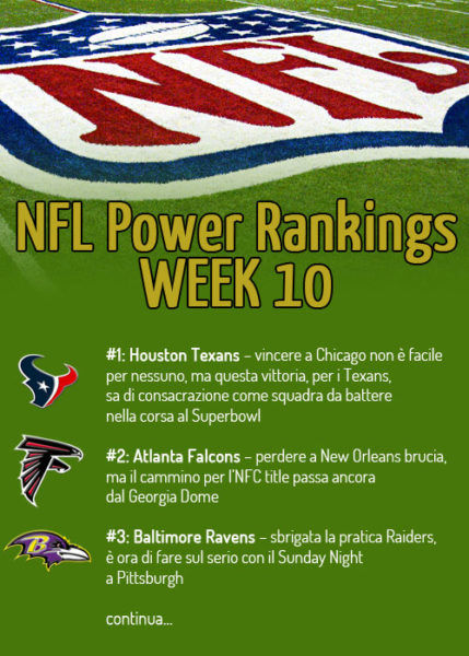 Power rankings NFL week 10 infografica