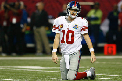 Uno sconsolato Eli Manning in Atlanta Falcons vs NY Giants