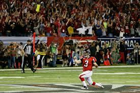 Matt Bryant esulta dopo il field goal che porta Atlanta all'NFC Championship Game