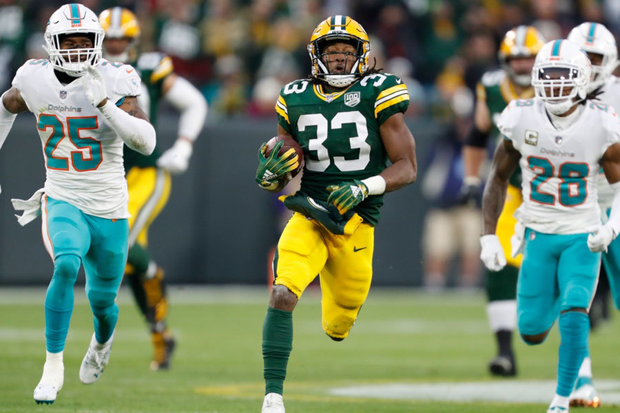 Aaron Jones Green Bay Packers vs Dolphins 2018